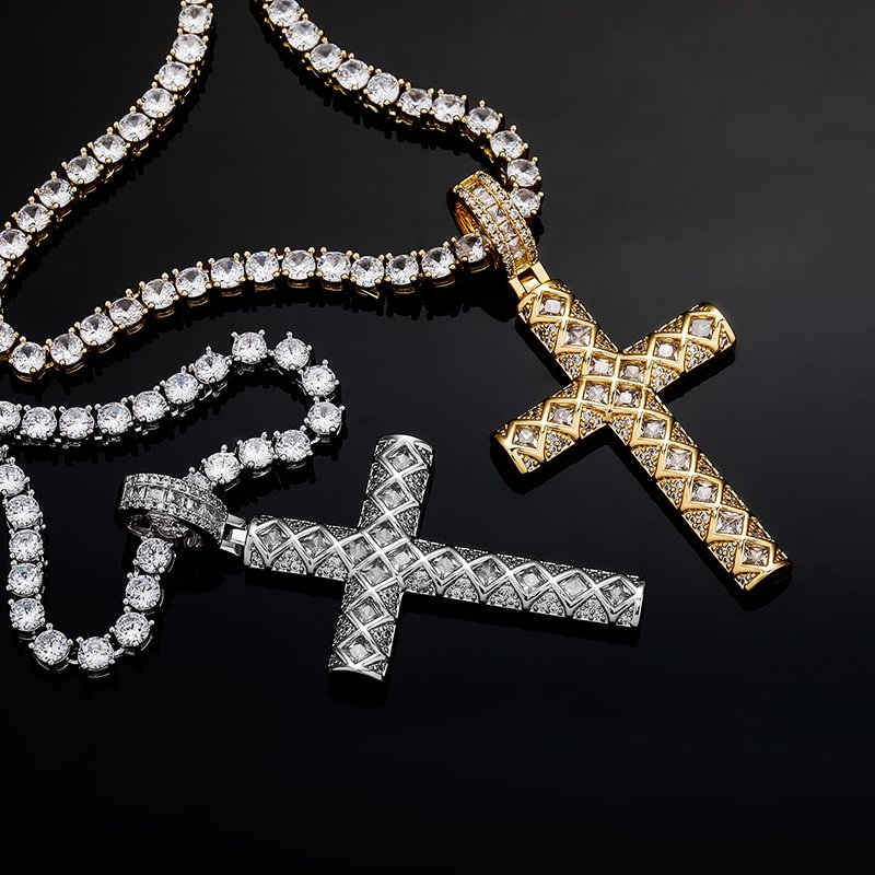 Iced Out 6*32MM Cross Pendant Necklace Jewelry-VESSFUL