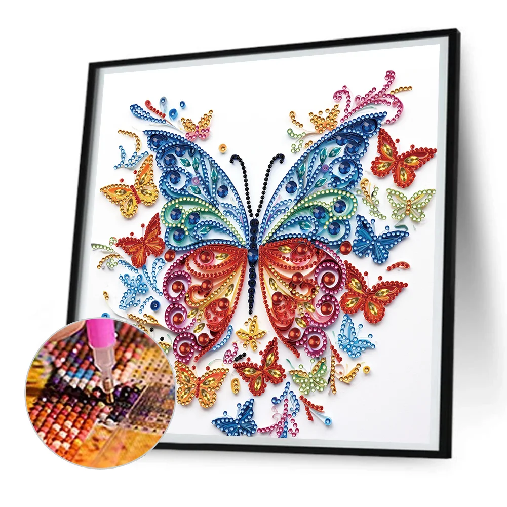 Diamond Painting - Partial Special Shaped Drill - Flower Butterfly(Canvas|30*30cm)