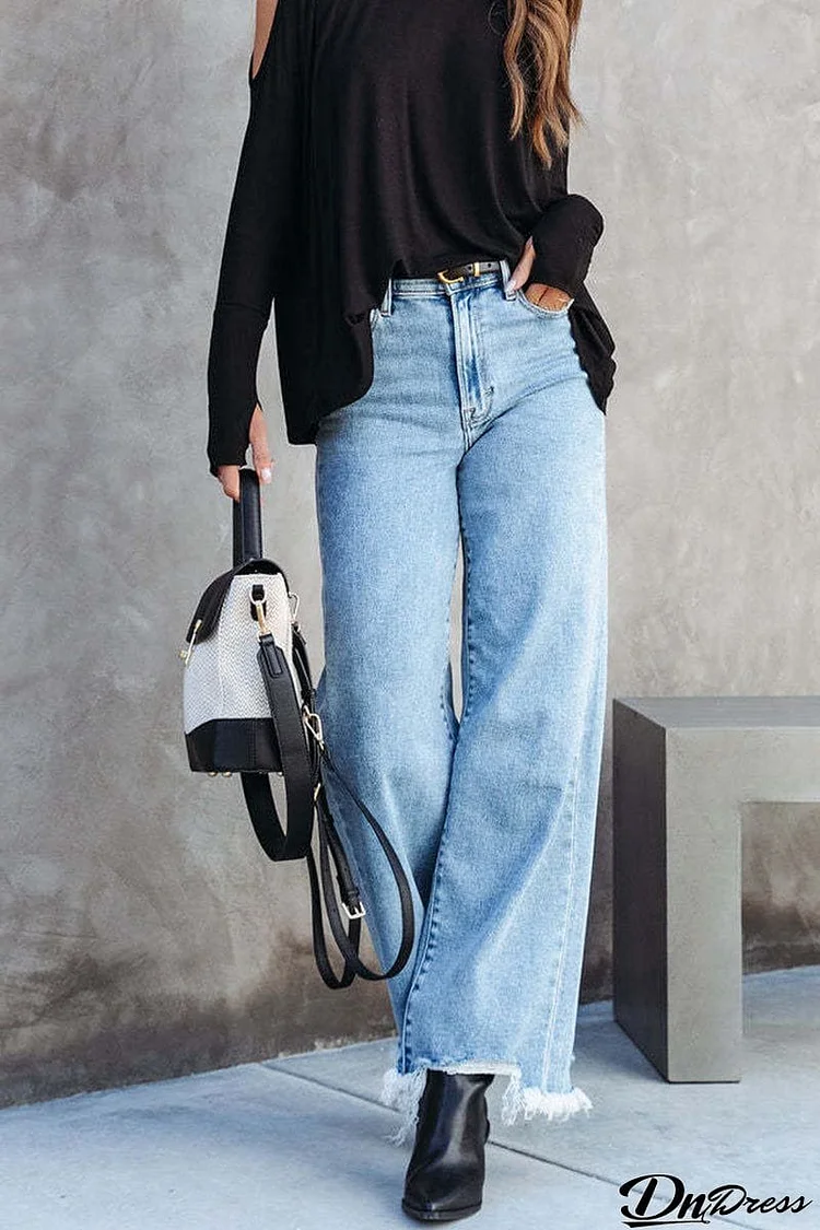 Casual Street Solid Tassel High Waist Denim Jeans