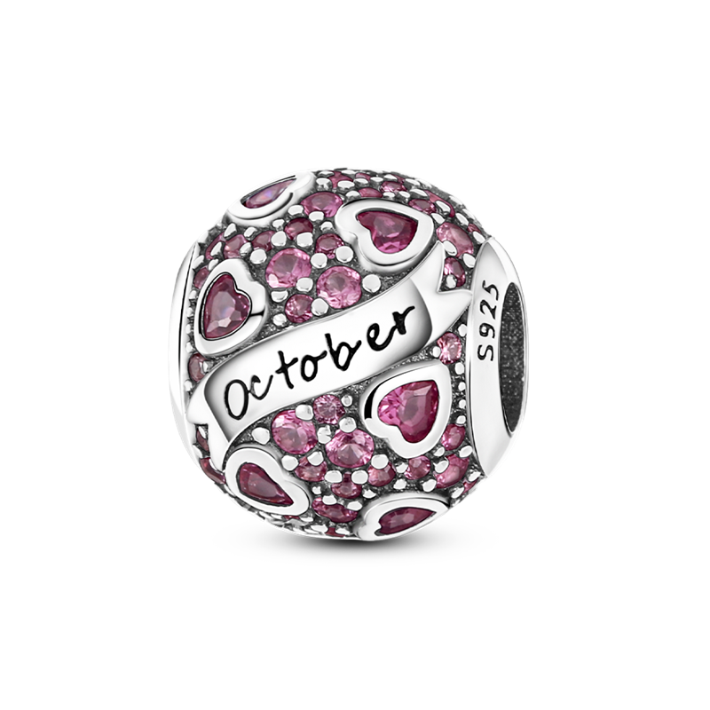 Sterling Silver October Birthday stone Charm fit for DIY Charms Bracelet & Bangle Fine Jewelry KTC109