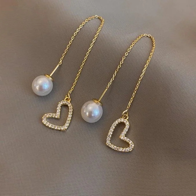 Heart & Pearl Drop Earrings