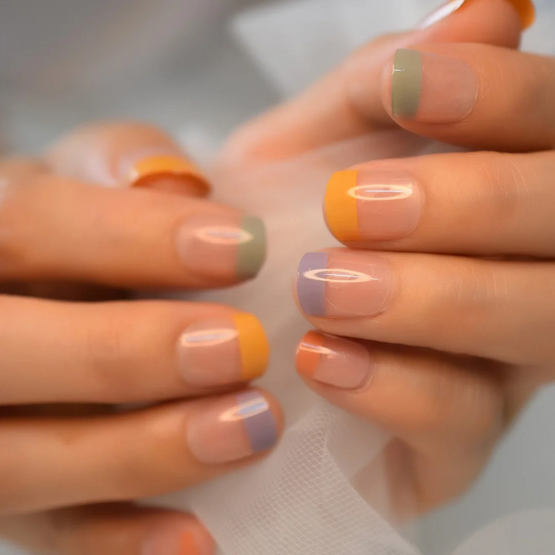 Fake Nails Set Arc Tip YZV Gold Line Designs Artificial Nail In Bag Packaging Short Pink Femme Faux Ongles-Nail Inspo