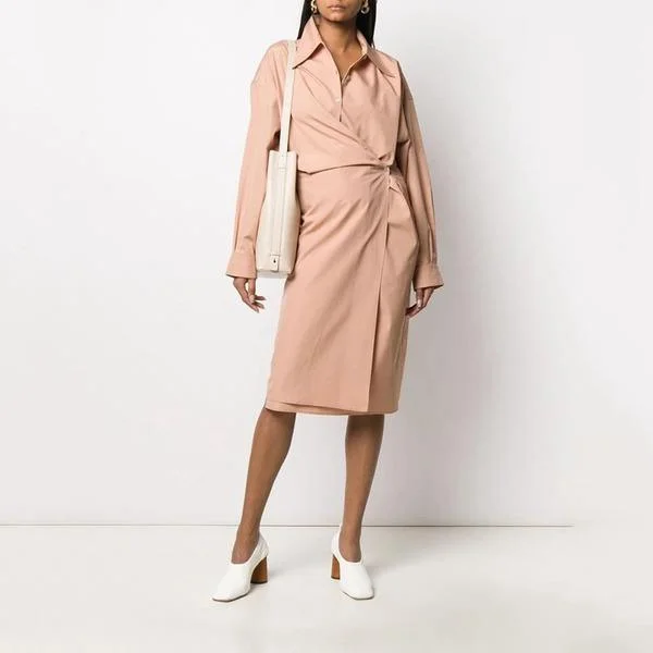Patchwork Irregular Button Solid Dress Women Fashion Style Temperament All Match Women Clothes