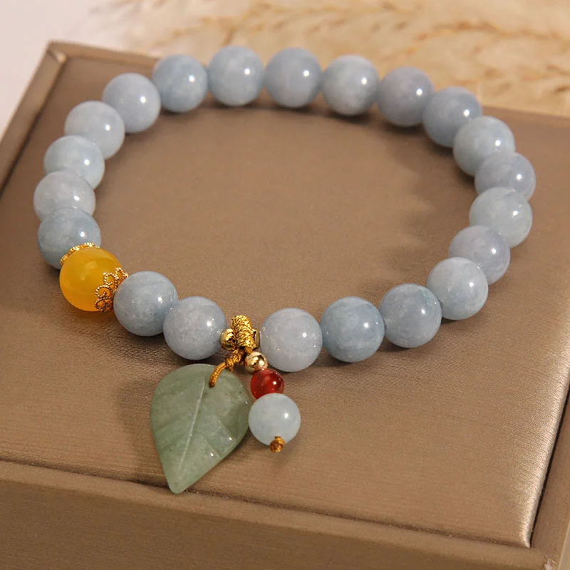 Aquamarine Jade Leaf Healing Charm Bracelet