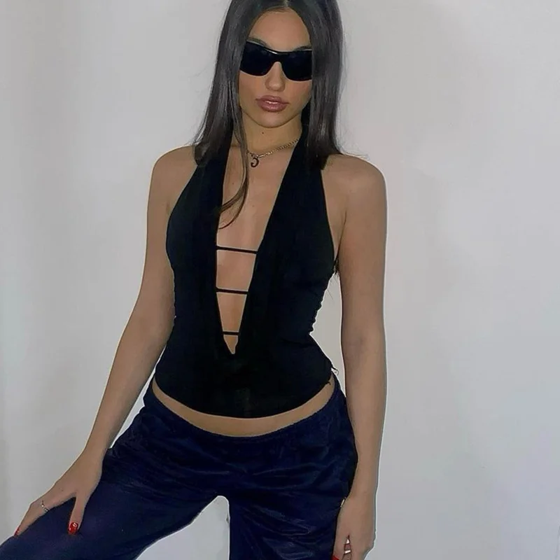 Uveng Uveng New Summer Street Trend Sexy Deep Back V Slim Show Thin Sleeveless Vest