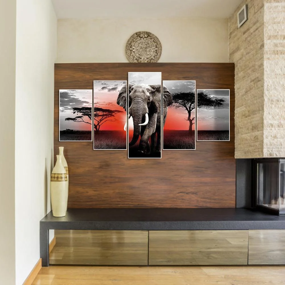 Diamond Painting - Full Round Drill - 5Pcs Elephant (103*45cm)