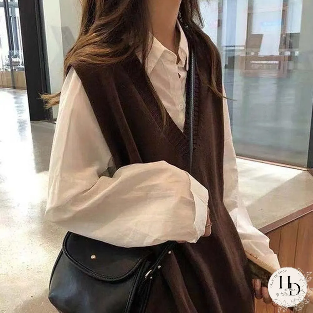 Sweater Vest Women Solid V-Neck Loose Plus Size 3XL Simple Classic Elegant Office Ladies