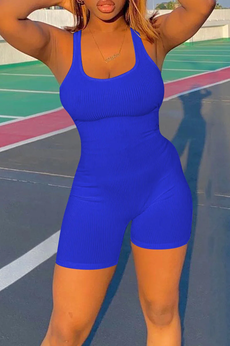 Casual Sportswear Solid Split Joint U Neck Regular Jumpsuits