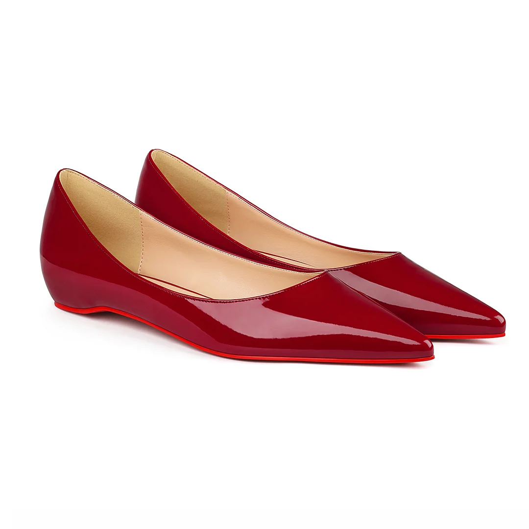 Women's Flats Pointed Toe Internal Increase Chunky Heels Red Bottom Kitten Heels Daily Patent Pumps-MERUMOTE