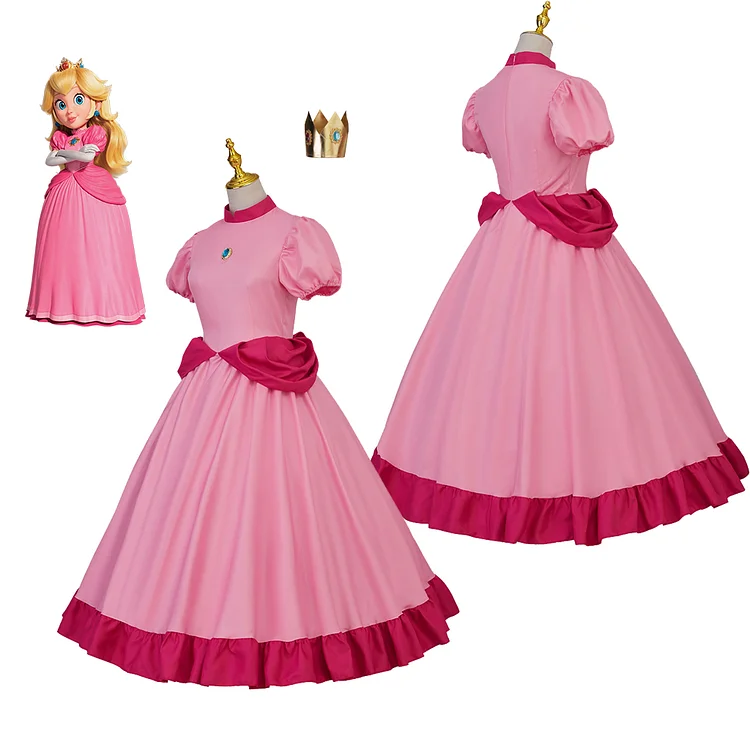 Princess Peach Cosplay Costume Pink Dress