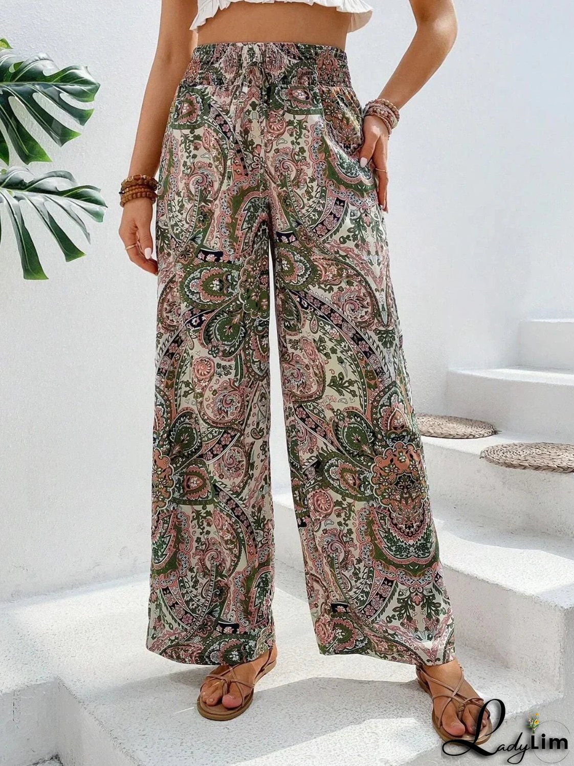 Printed wide-leg trousers