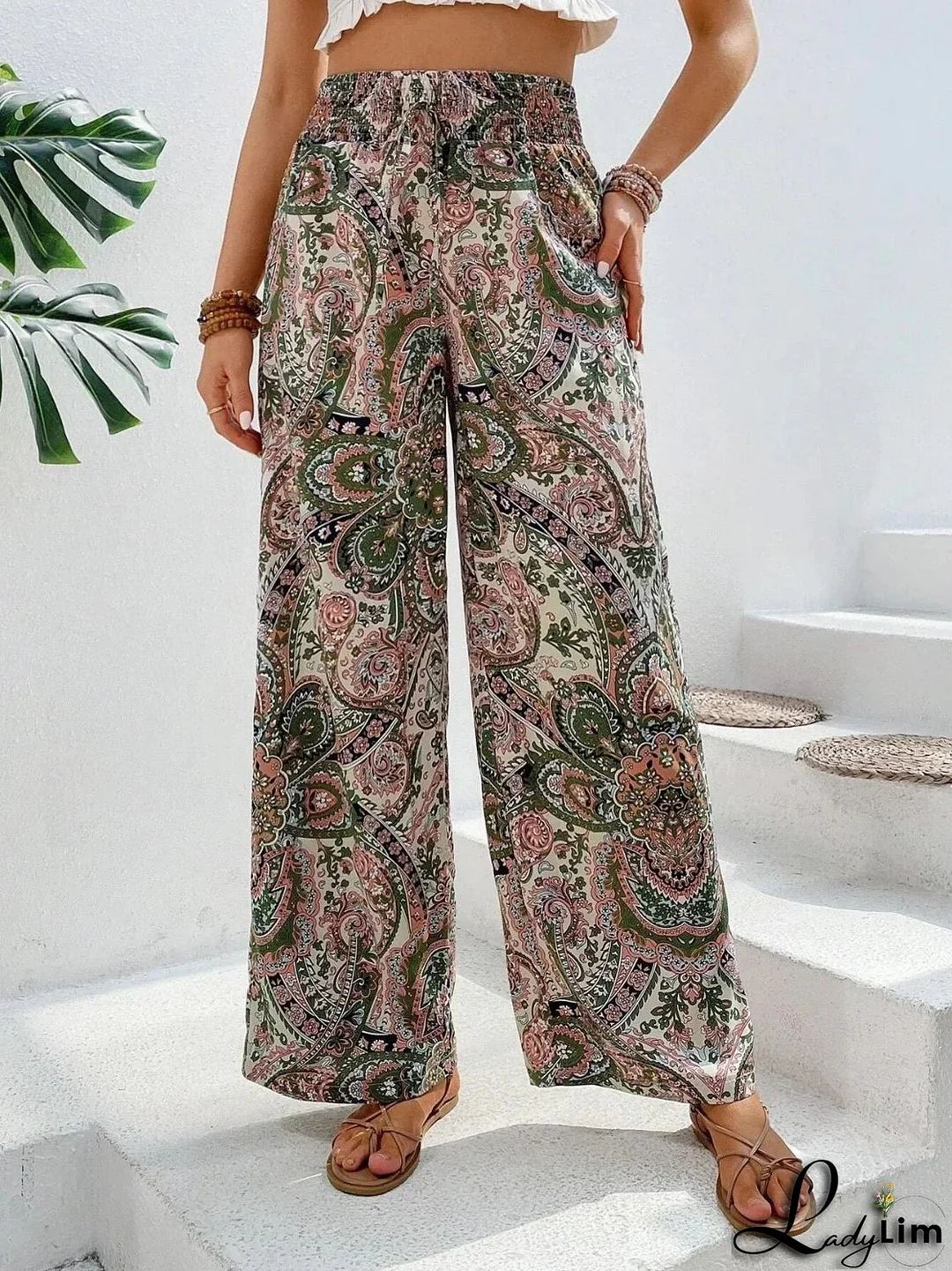 Printed wide-leg trousers
