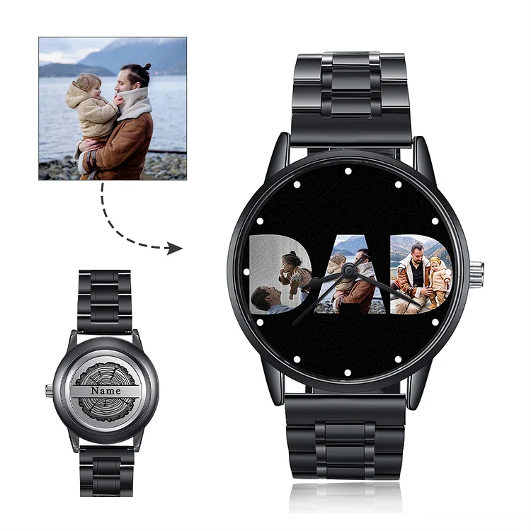 Dad Photo Watch Personalized Name and 3 Photos Father's Day Gift