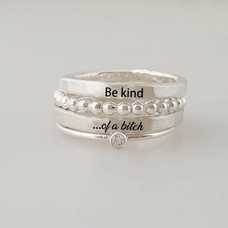 S925 Be Kind ...Of A Bi❤️ch Stacked Ring - 4 Rings Set