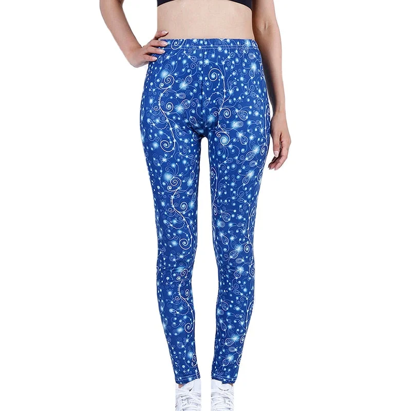 CUHAKCI Leggings Women's Space Dark Blue Leggins Print Pants High Quality Fitness Trousers Mujer Hot Gym Stretch Sportswear