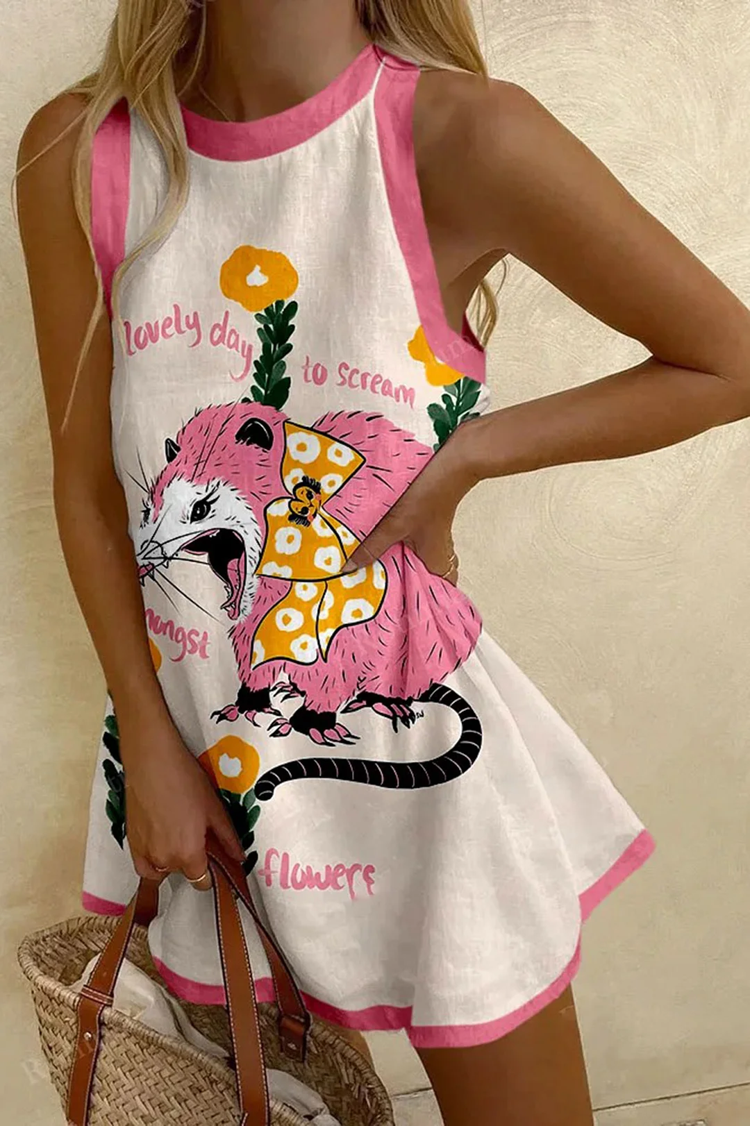 Angry Little Possum-Print Mini Dress