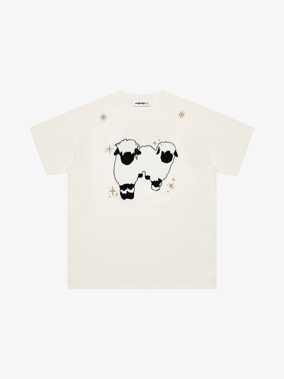 Apricot Act Chic Cartoon Sheep Fuzzy Embroidery Tee Front