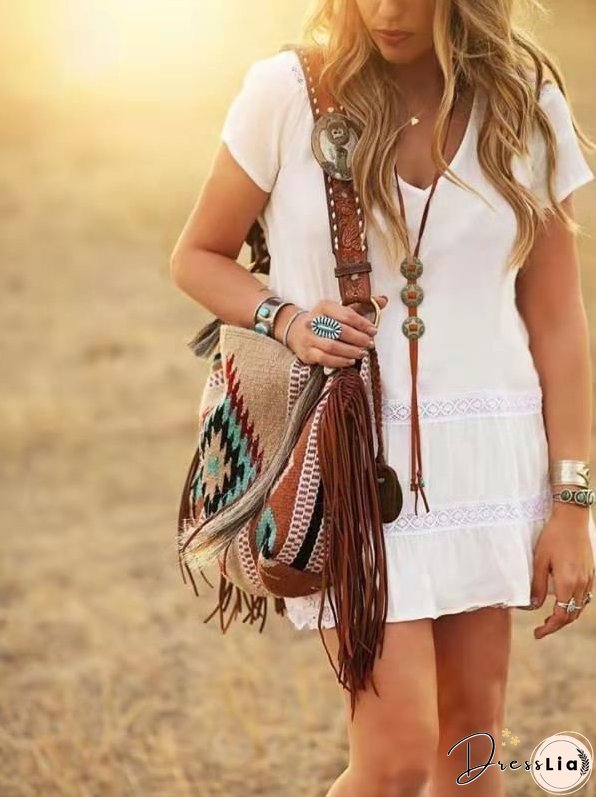 Vintage Hand-woven Streamer Cotton And Linen Shoulder Bag