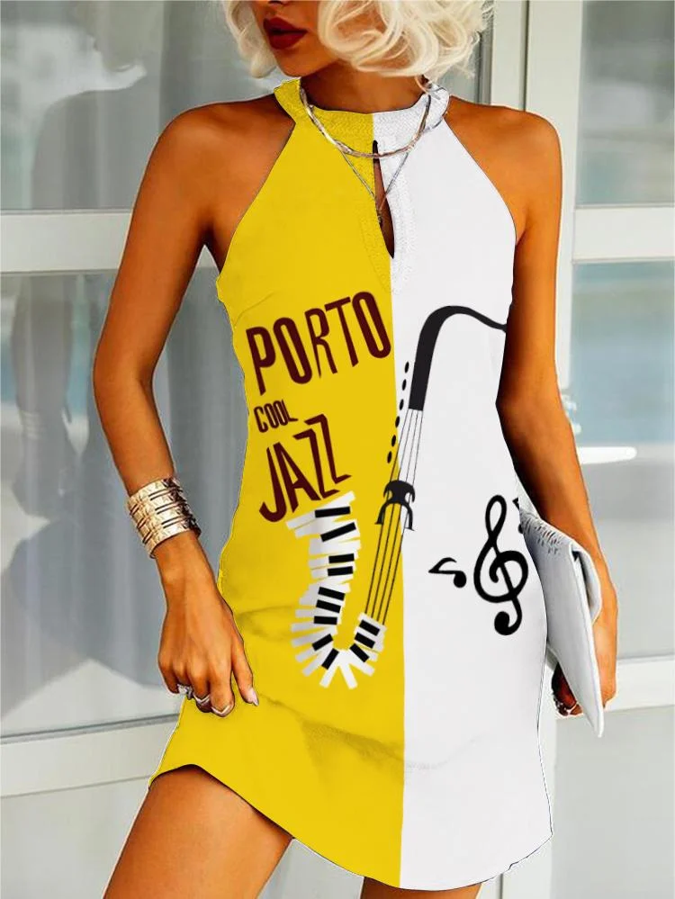 Cool Jazz Music Note Inspired Slim Fit Mini Dress