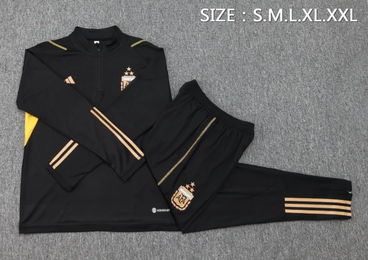 23/24 Argentina Half-Pull Training Suit Black Set Football T-Shirt Thai Quality