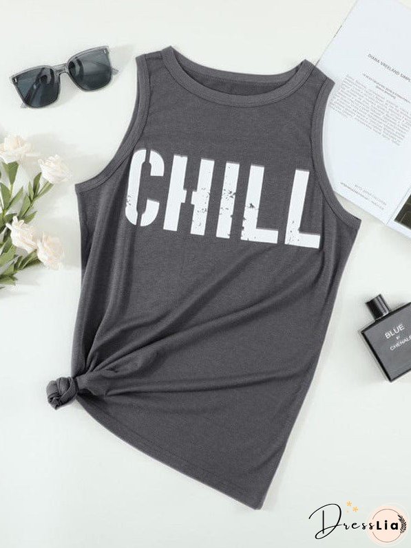 Loose Fit Women'S Slogan Printed Sleeveless Top