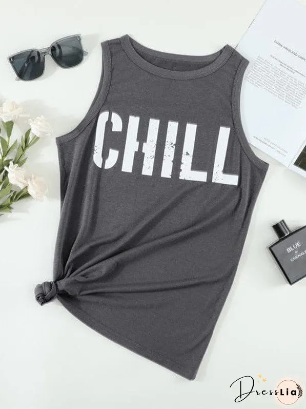 Loose Fit Women'S Slogan Printed Sleeveless Top