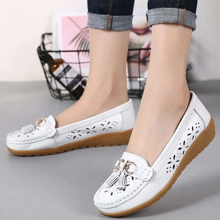 2024 Women's Hollow Soft Leather Breathable Moccasins Sandals  Stunahome.com