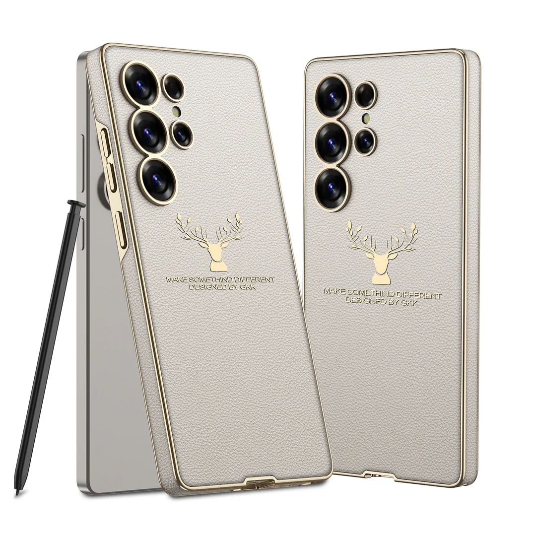 GKK 2025 Hot sales Creative anti-shock protection electroplated Leather deer logo phone case for Samsung S23 S24 S25 Ultra ip 15