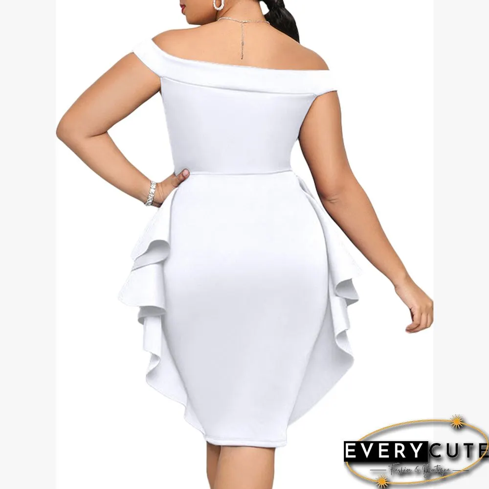 White Off Shoulder Ruffled Pencil Dress