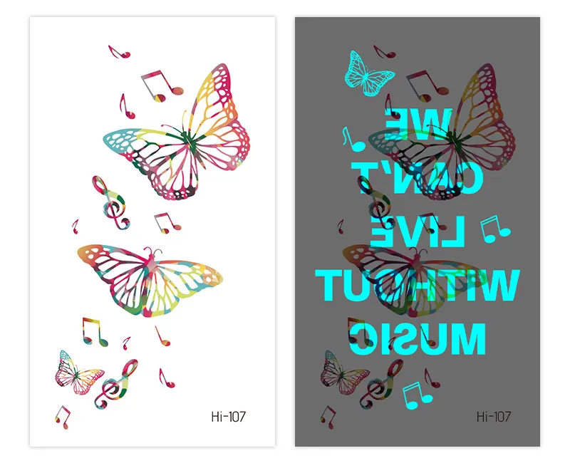 Sdrawing Luminous Glowing In Dark Tattoo Stickers Butterfly Daisy Flower Music Night Club Party Temporary Tattoos Shiny Body Art