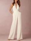 Halterneck Plunging Backless Wide Leg Jumpsuits