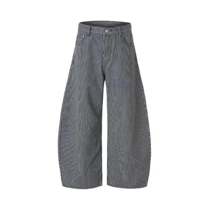 2025 Autumn/Winter Retro Stripe Printed Jeans for Men, Loose Straight Tube Curved Knife Version, Versatile Couple Long Pants