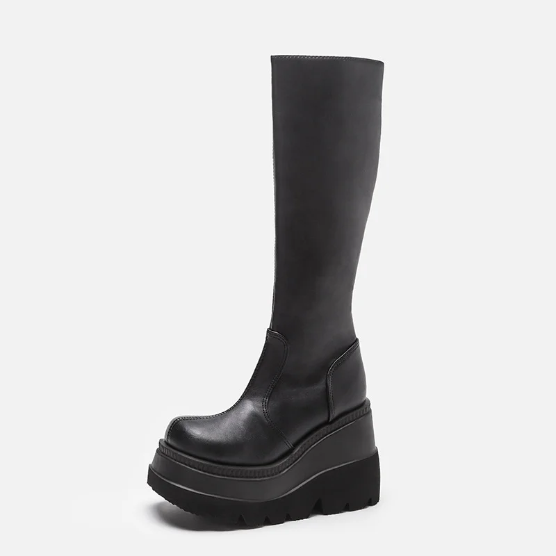 Tanguoant Tanguoant 43 Gothic Style Thick Bottom Boots Motorcycle Knight Boots But Knee Big Head Show Thin Tall Boots Women