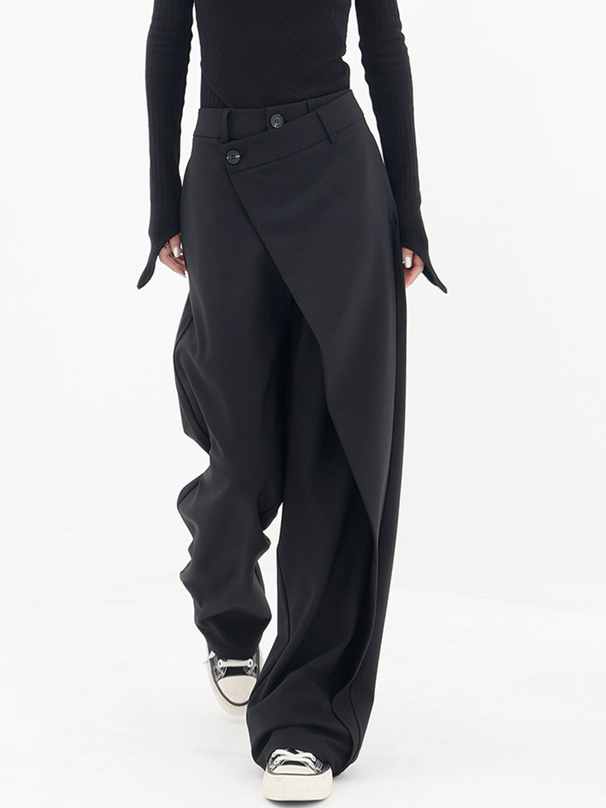 Rotimia Asymmetrical Layer Button Baggy Wide Leg Pants