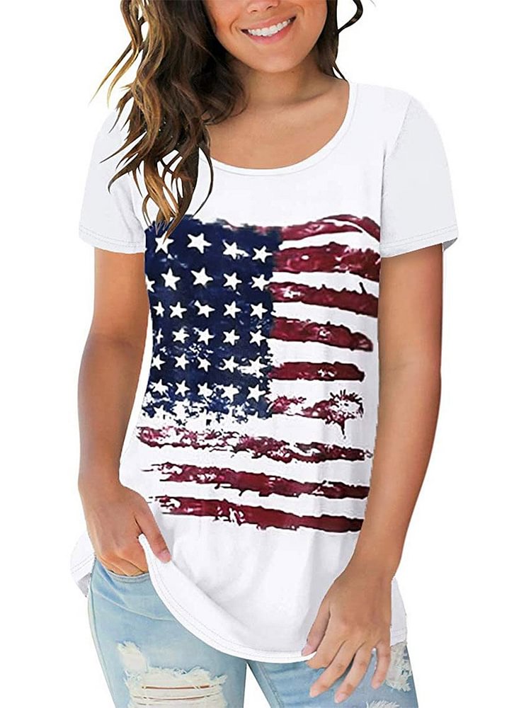 Bestdealfriday American Flag Short Sleeve Casual Tops 11898028