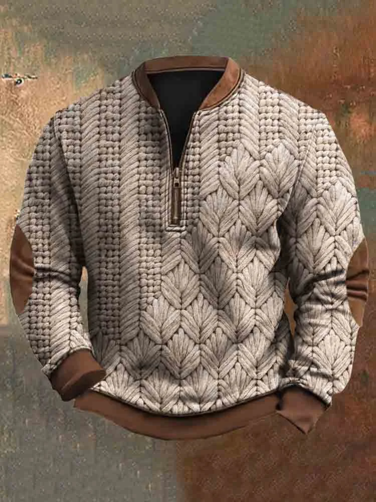 Vintage Faux Sweater Pattern Men's Zipper Sweatshirt