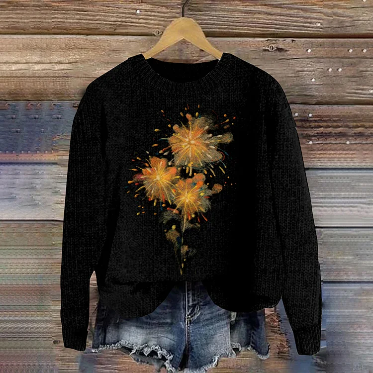 VChics Bloom Flower Wool Felt Art Crew Neck Sweater