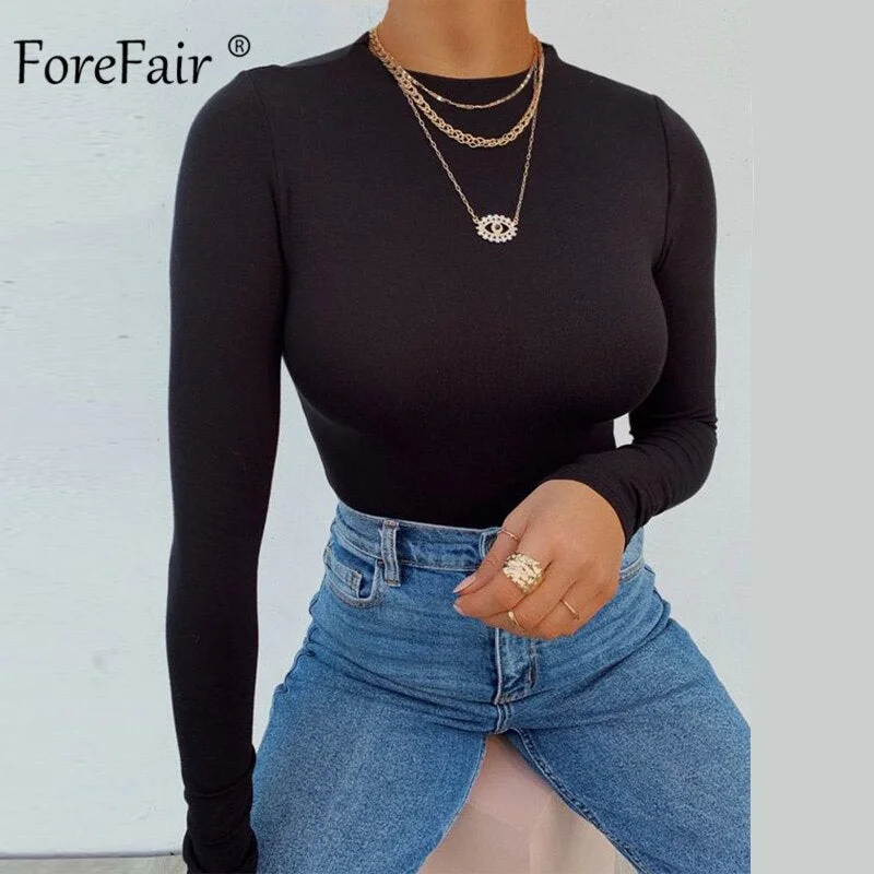 Forefair Sexy Basic Long Sleeve Ribbed Knit Bodysuit Women Autumn Winter Fleece Inside Warm Solid Sheath Street White Bodysuit