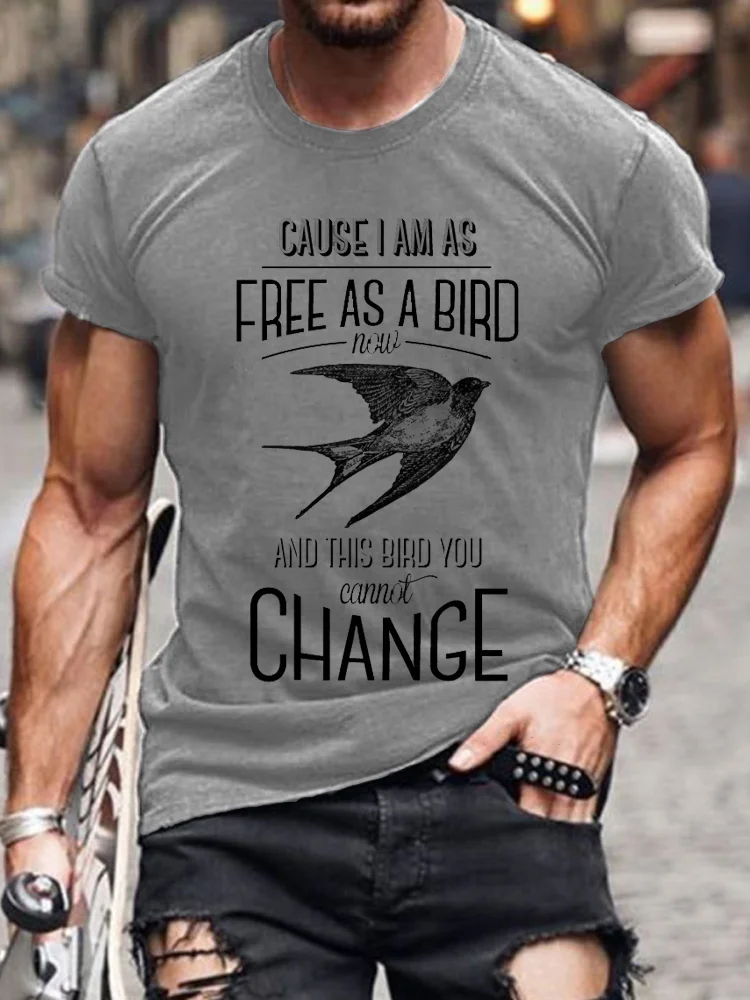 Men's Free Bird Print Casual Short Sleeve T-Shirt
