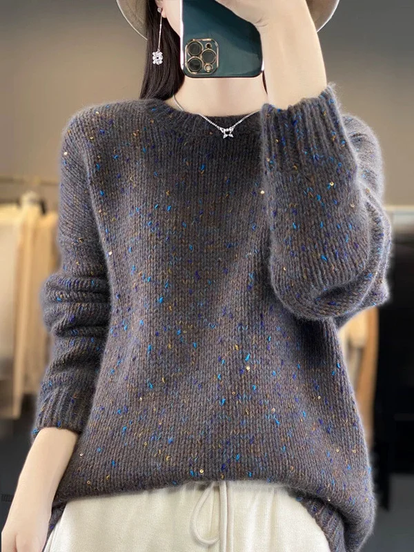 Athvotar Athvotar And Winter Women's Beads Knitwear 2025 New High-End Feel Super-Good-Looking Retro Lazy Wind Wearing Purple Sweater