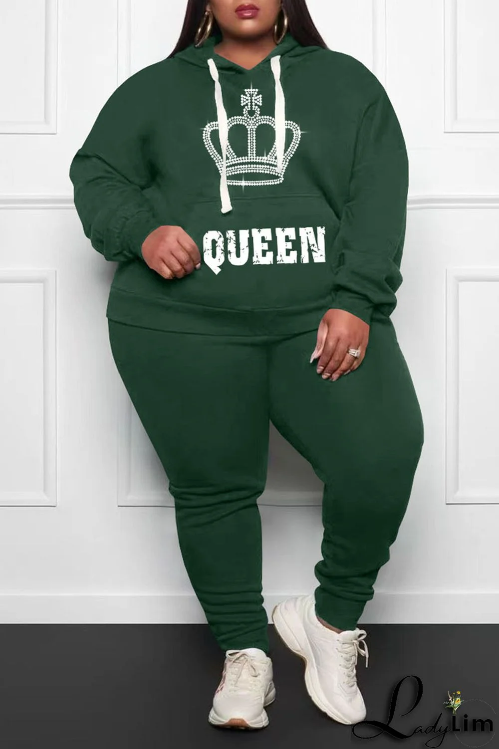 Pink Casual Print Patchwork Hooded Collar Plus Size Two Pieces