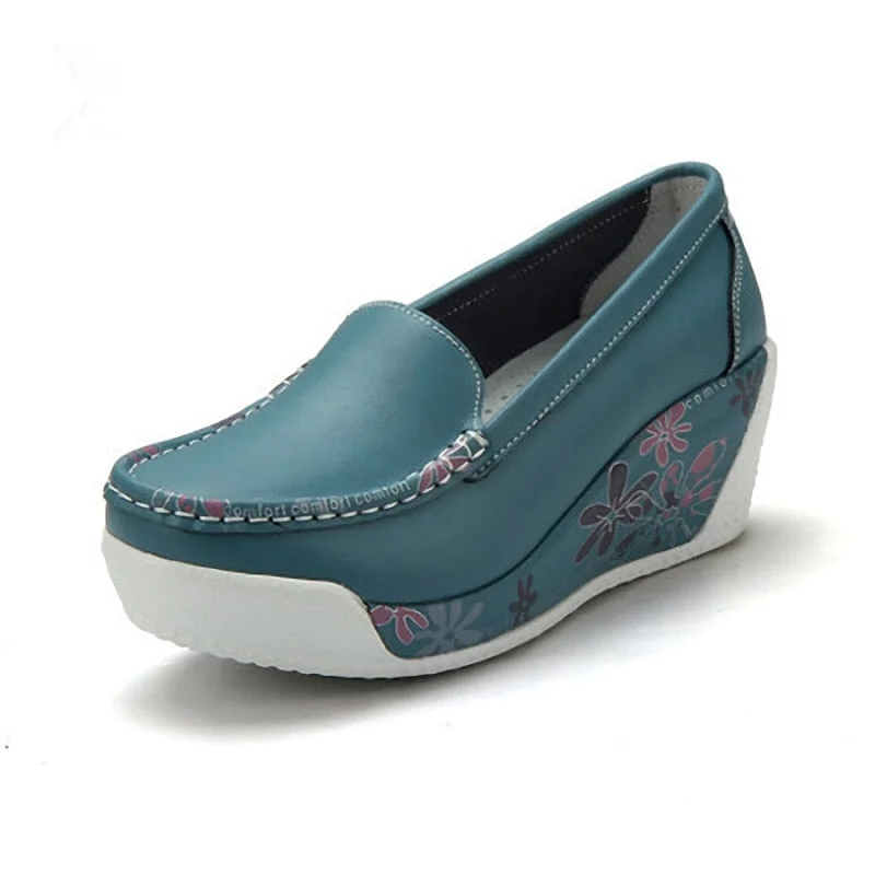  New Women's Genuine Leather Platform Shoes Wedges White Lady Casual Shoes Swing Mother Shoes Size 35-40