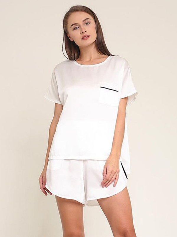 22 Momme White Silk Pajamas Shorts Set