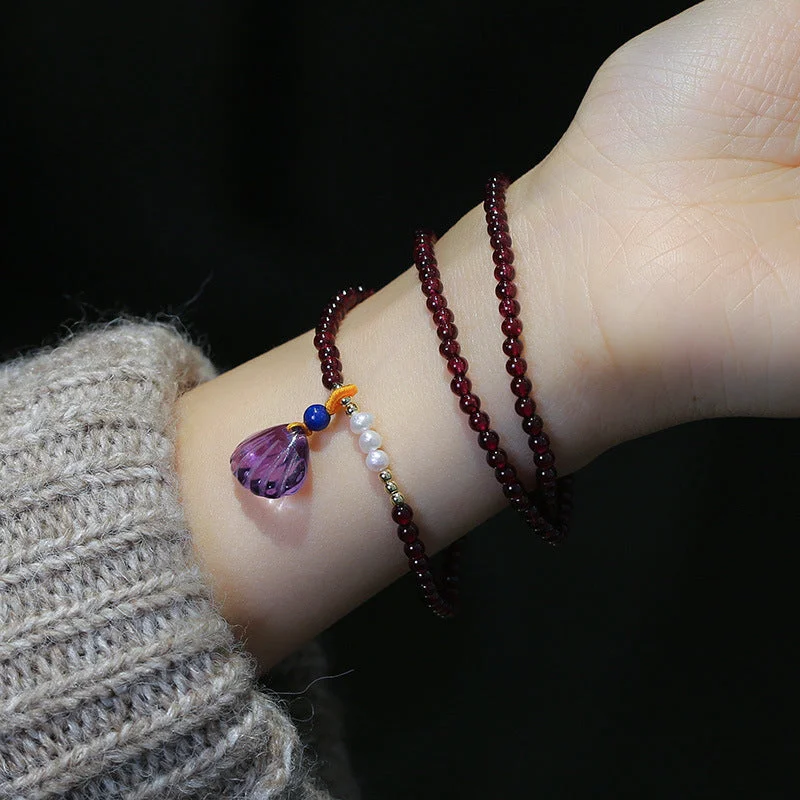 108 Purple Garnet Shell Pearl Mala Bracelet