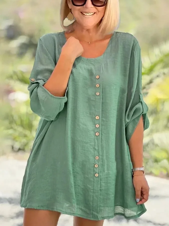 Women's Casual Button Down Cotton And Linen Shirt