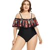 Plus Size Swimwear Women Feather Printed Open Shoulder Large Size 1 One Piece Swimsuit Plus Size Bodysuit Large Size 3XL 4XL