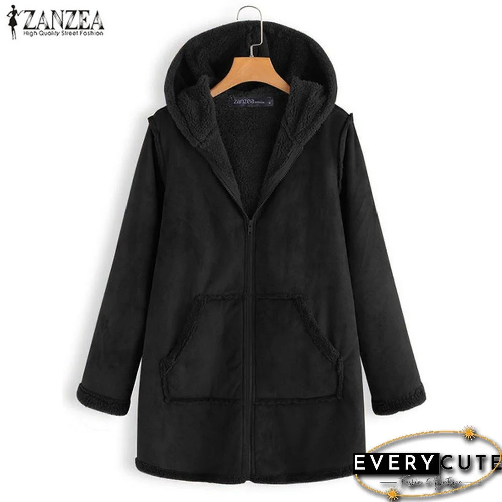 Women Winter Warm Full Sleeve Hooded Hoodies Zipper Fleece Coat Jacket Parka Outwear Plus