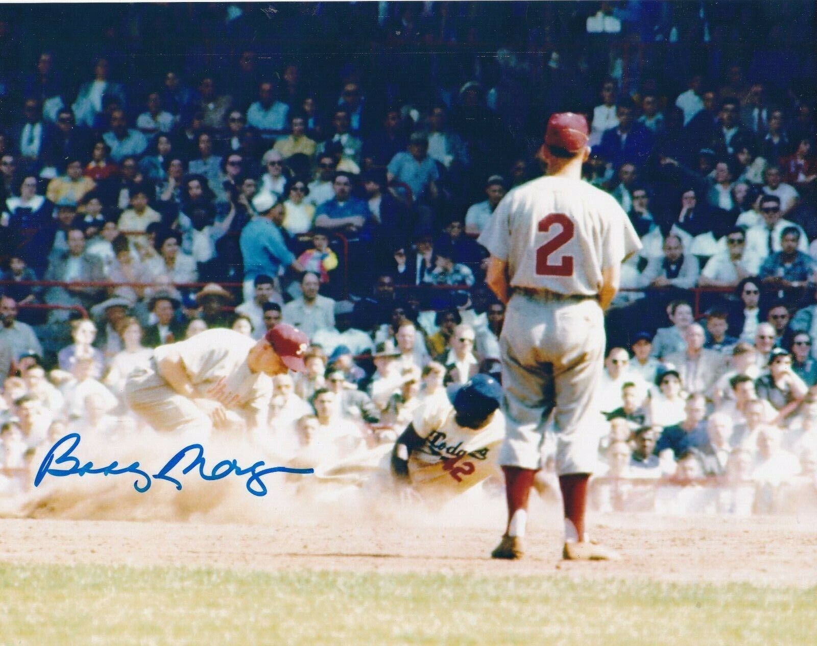 BOBBY MORGAN PHILADELPHIA PHILLIES ACTION SIGNED 8x10