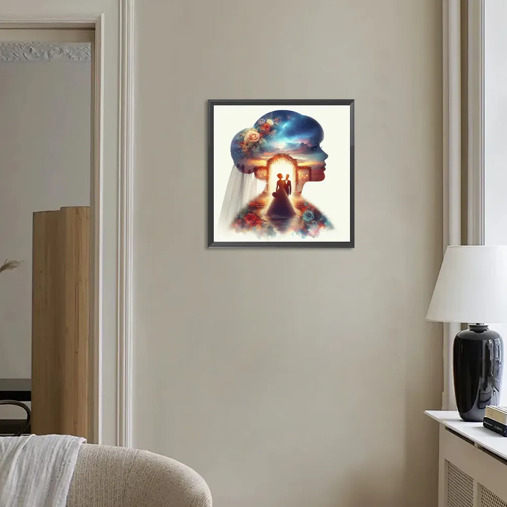 Full Round Diamond Painting 30*30cm - Romantic Wedding Silhouette