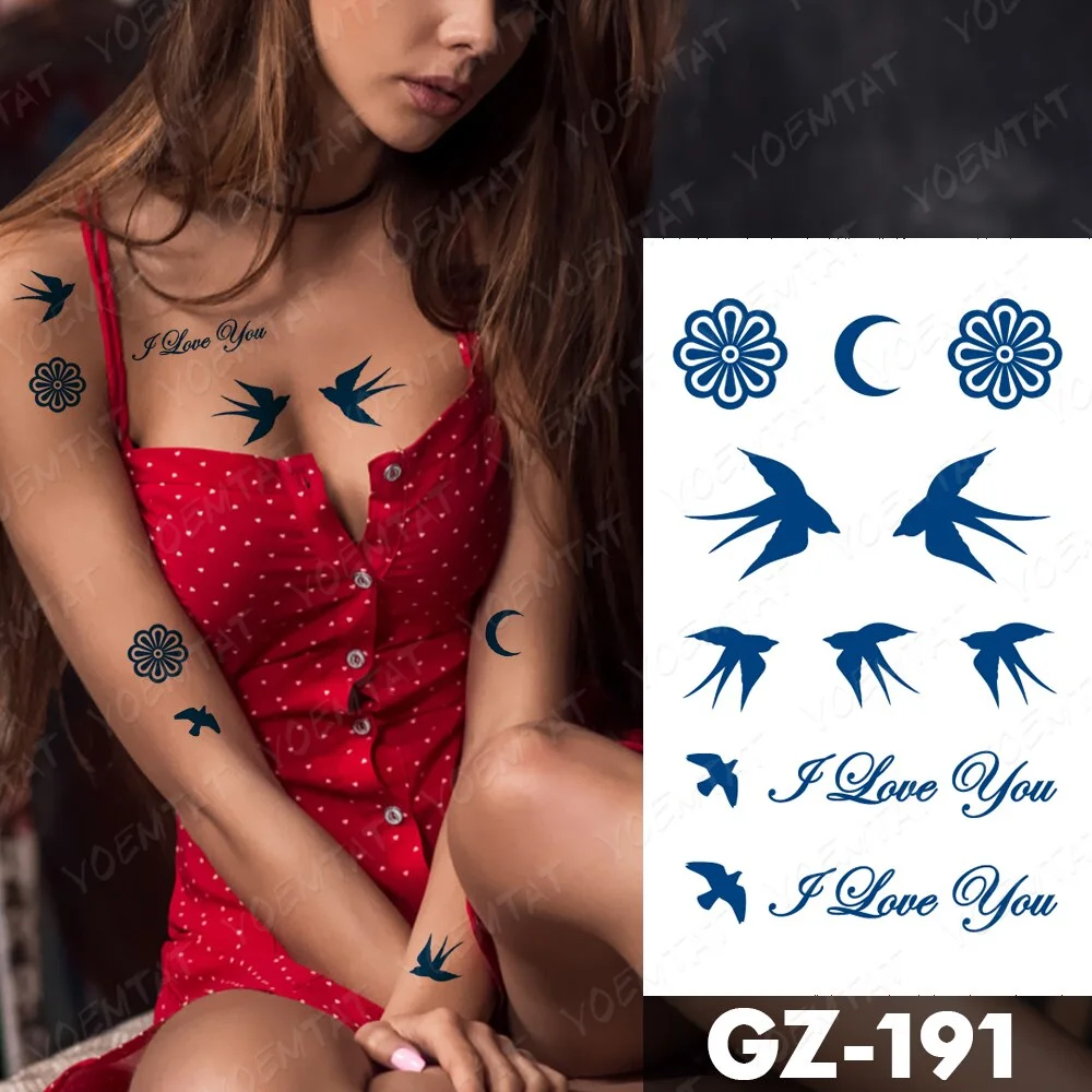 Sdrawing Lasting Ink Tattoos Body Art Waterproof Temporary Tattoo Sticker Butterfly Fairy Tatoo Arm Fake Feather Rose Swallow Tatto